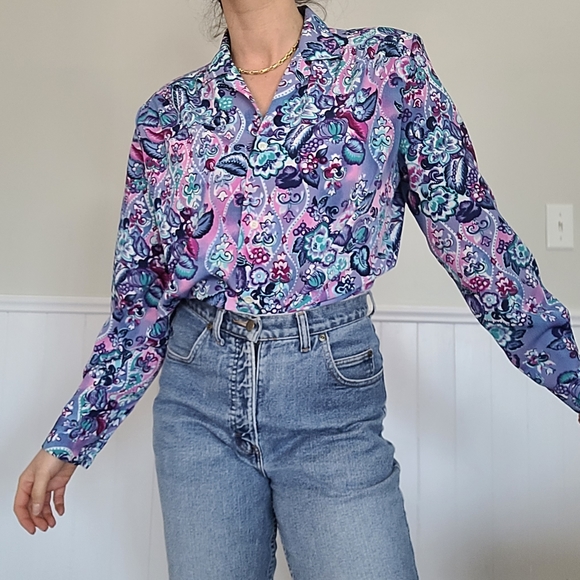 Vintage floral long sleeve blouse - Picture 1 of 11